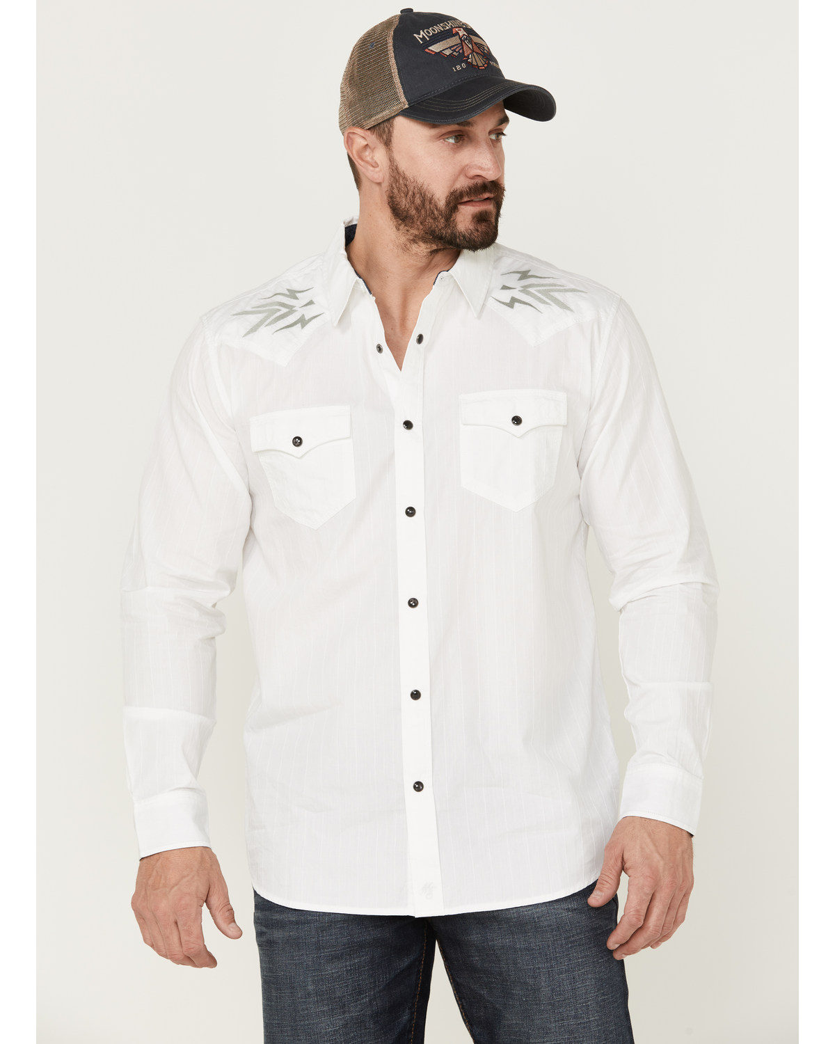 Moonshine Spirit Men's Relic Embroidered Southwestern Yoke Long Sleeve Snap Western Shirt