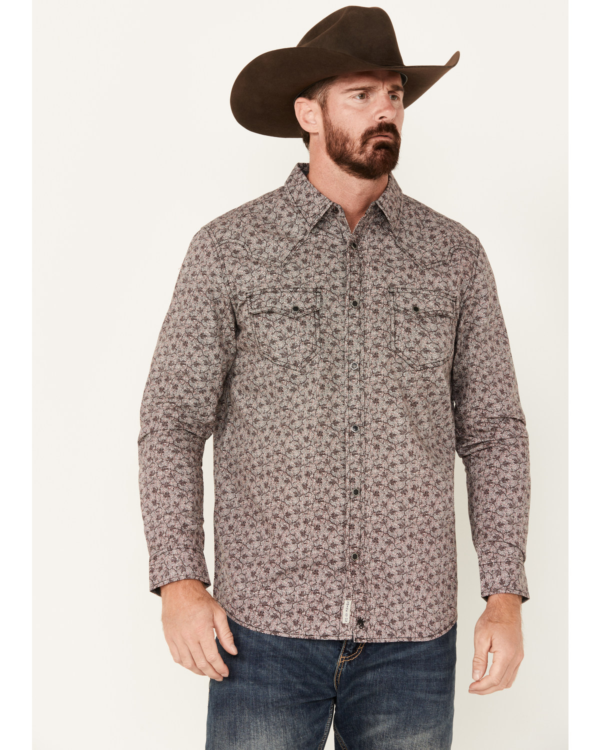 Moonshine Spirit Men's Fox Trot Floral Print Long Sleeve Snap Western Shirt