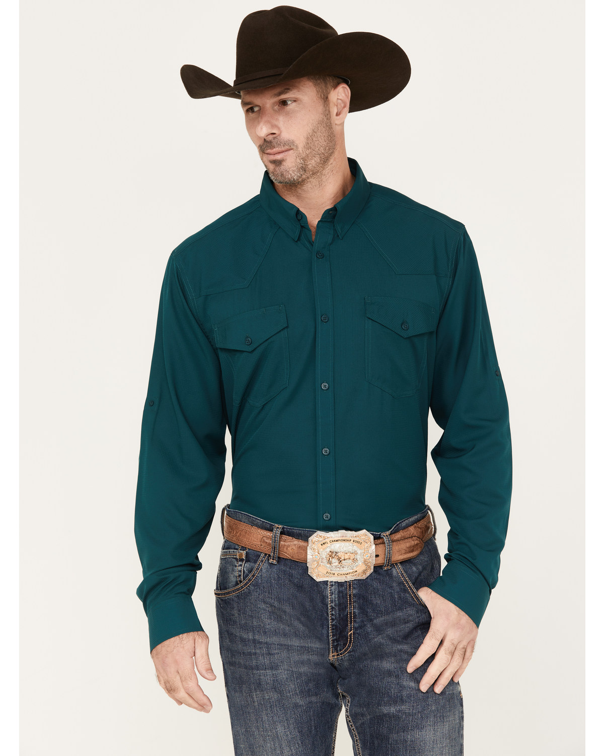 RANK 45® Men's Roughie Solid Long Sleeve Button-Down Western Performance Shirt