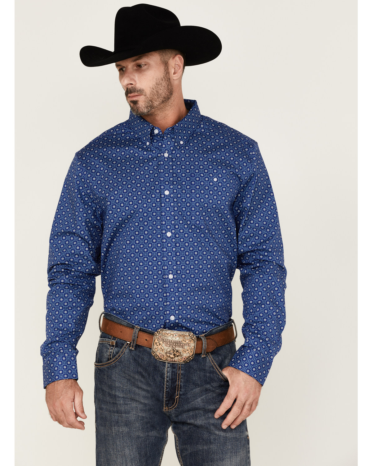 RANK 45® Men's High Roller Geo Print Long Sleeve Button-Down Western Shirt
