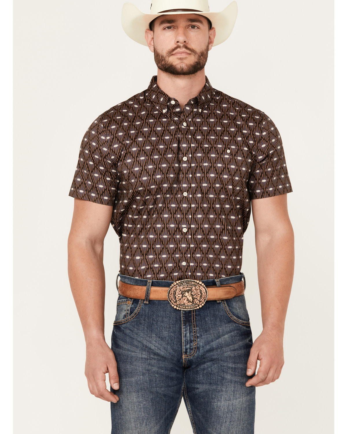 RANK 45® Men's Asscher Geo Print Short Sleeve Button-Down Western Shirt