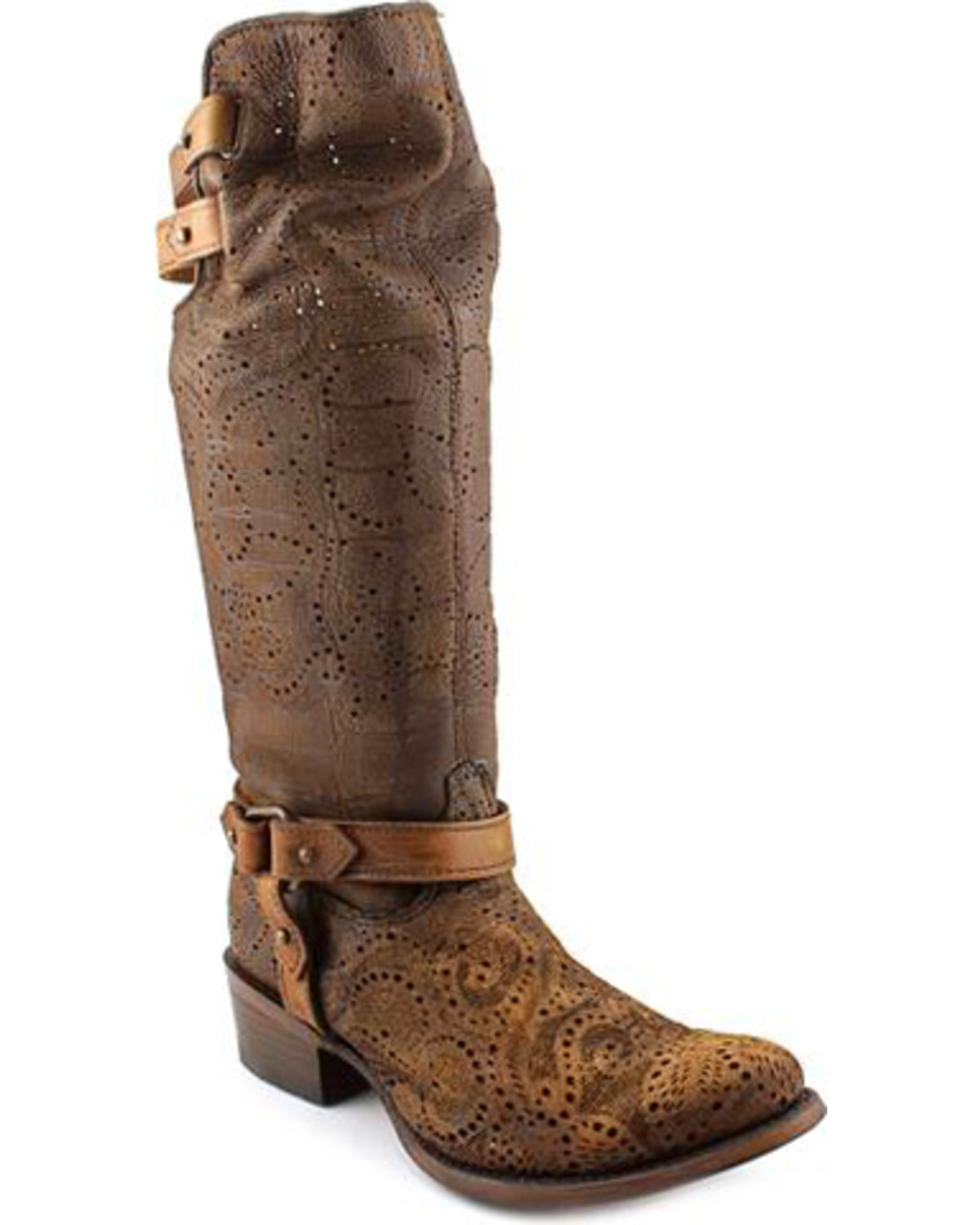 CORRAL P5100 Distressed Brown Tall Harness Boots with Zip Back