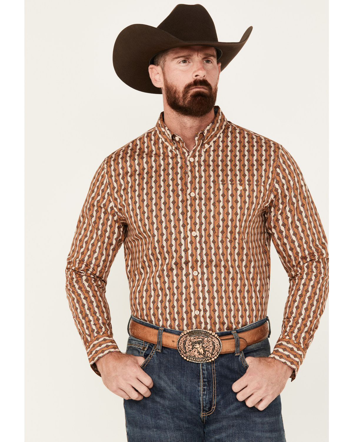 RANK 45® Men's Manvel Southwestern Print Long Sleeve Button-Down Stretch Western Shirt