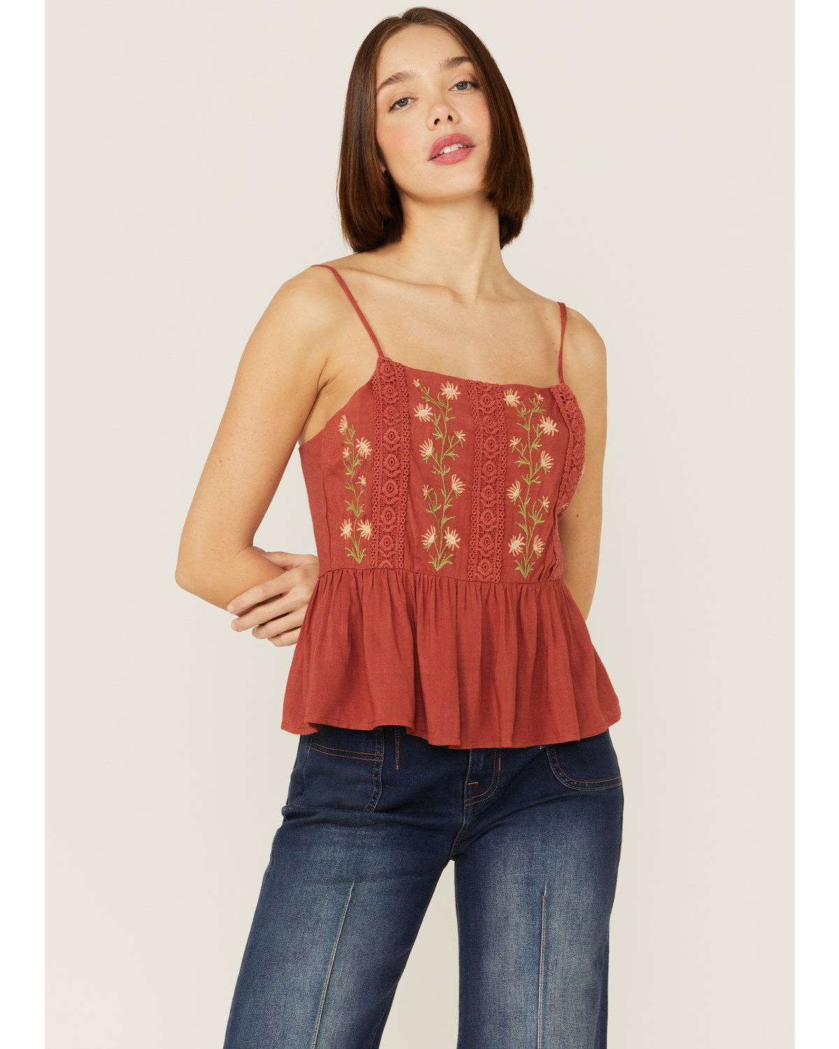 Patrons of Peace Women's Margo Embroidered Spaghetti Strap Tank