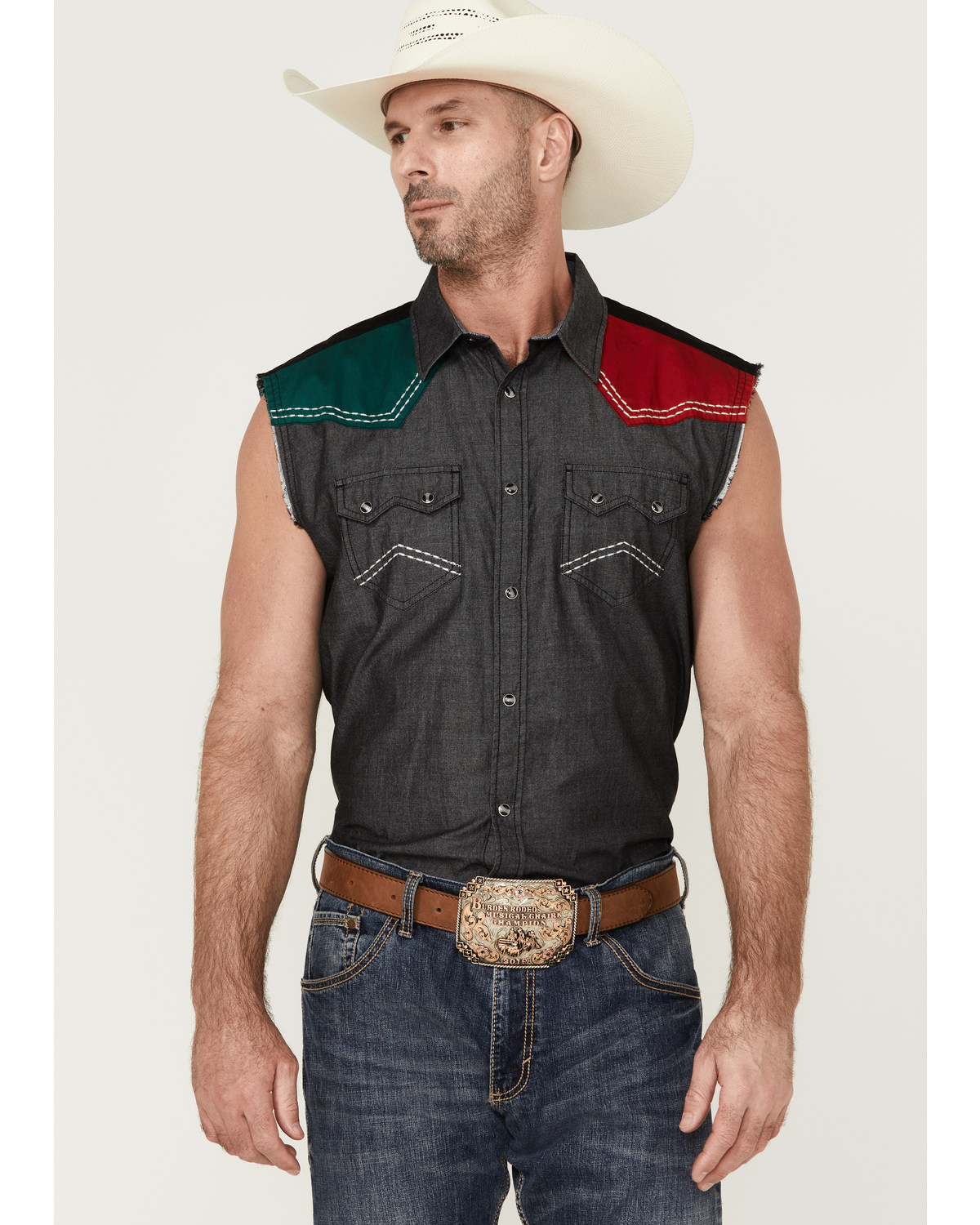 Cody James Men's Mexico Flag Eagle Bubba Sleeveless Snap Western Shirt