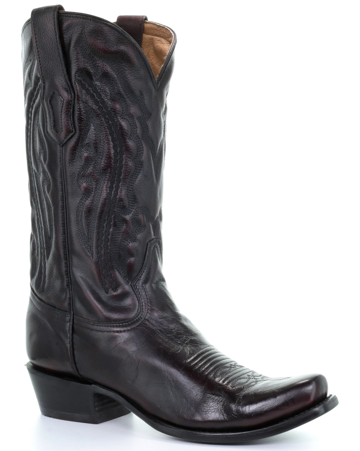 black cherry square toe boots