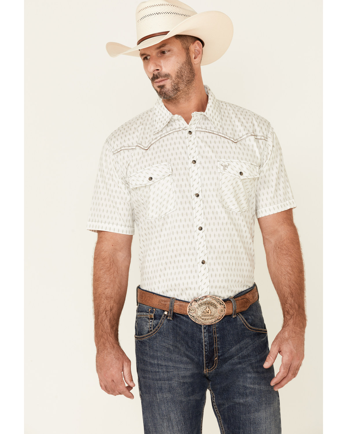 Cowboy Hardware Men's Dash Diamond Geo Print Short Sleeve Snap Western Shirt