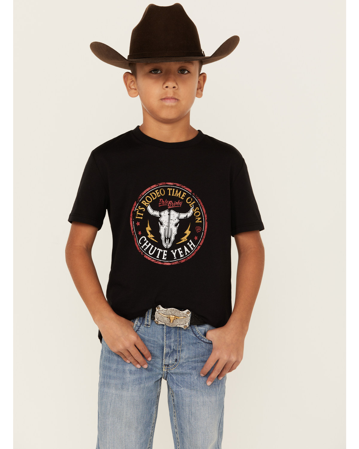 Rock & Roll Denim Boys' Dale Brisby Chute Yeah Steer Head Short Sleeve Graphic T-Shirt