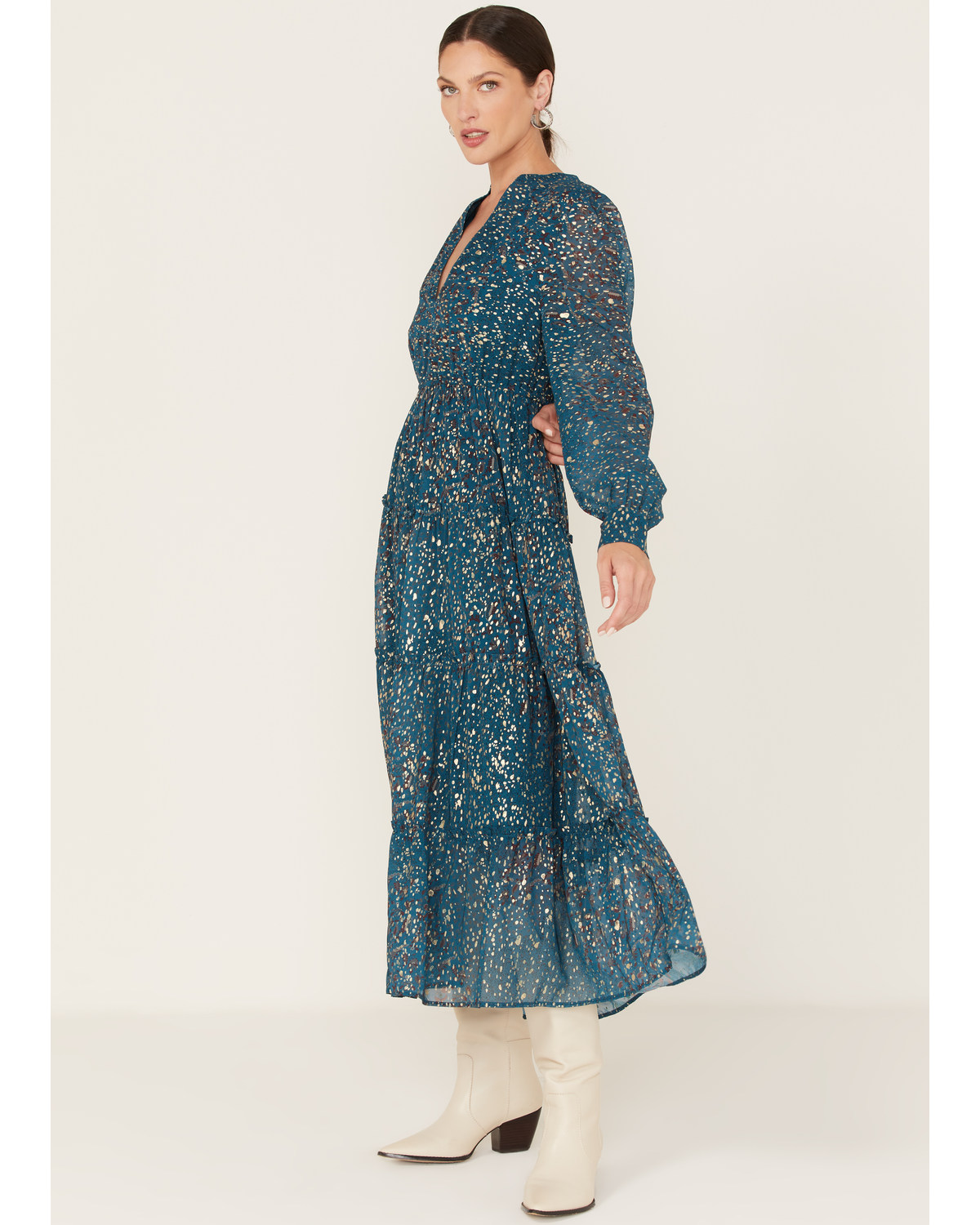 Revel Women's Foil Splatter Tiered Midi Dress