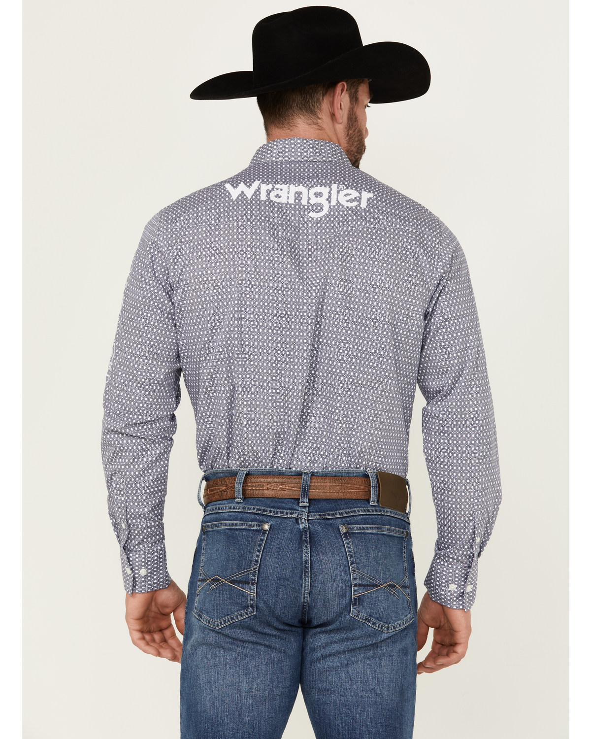 Wrangler Men's Geo Print Logo Long Sleeve Button-Down Western Shirt