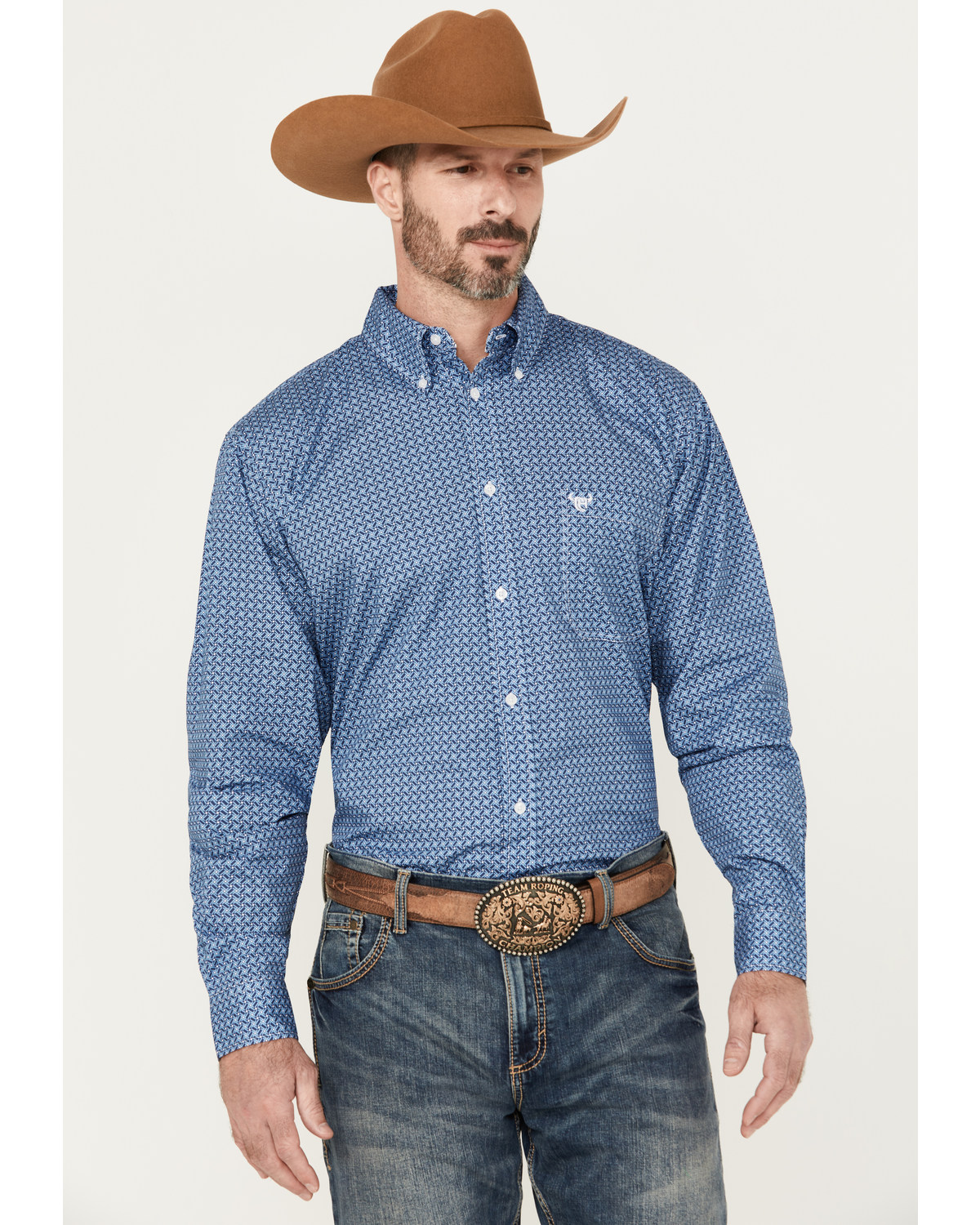 Cowboy Hardware Men's Twisted Adobe Geo Print Long Sleeve Button-Down Western Shirt