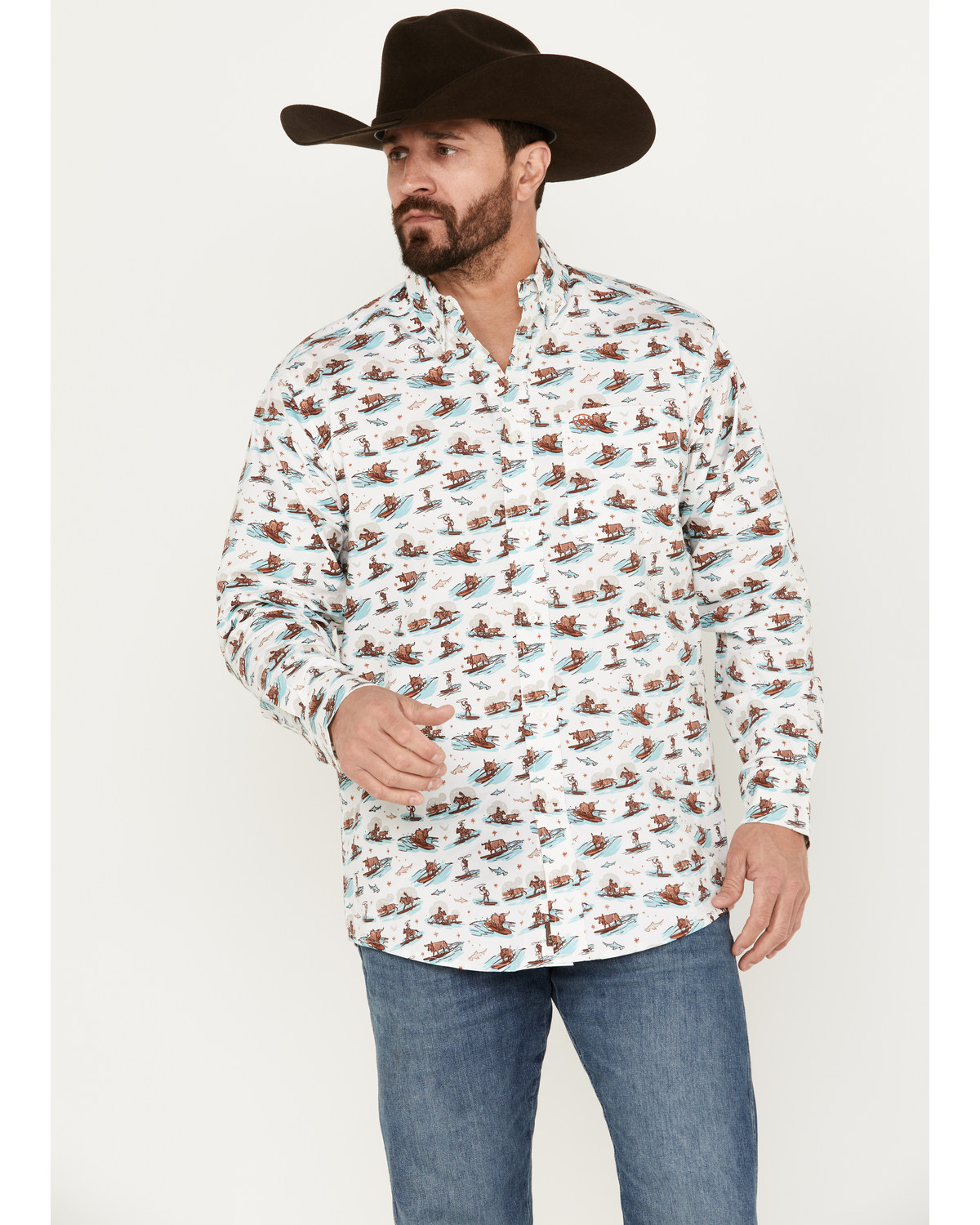 Ariat Men's Surfing Longhorn Aloha Stretch Classic Fit Western Shirt