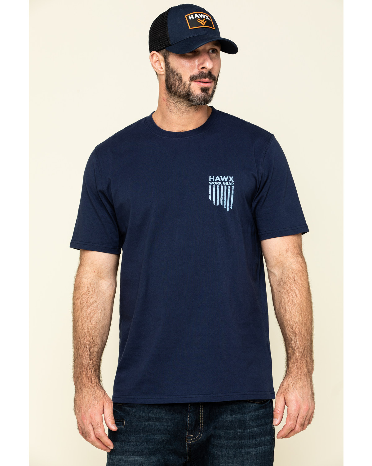 Hawx Men's Navy Vertical Flag Logo Graphic Work T-Shirt