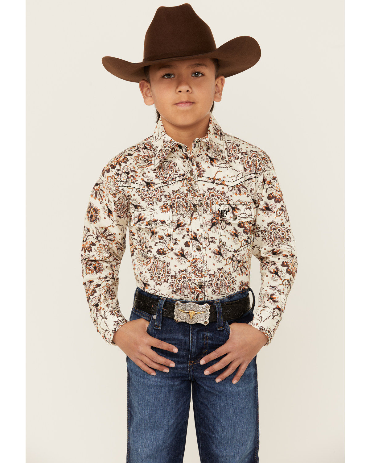 Cowboy Hardware Boys' Peacock Paisley Print Long Sleeve Snap Western Shirt
