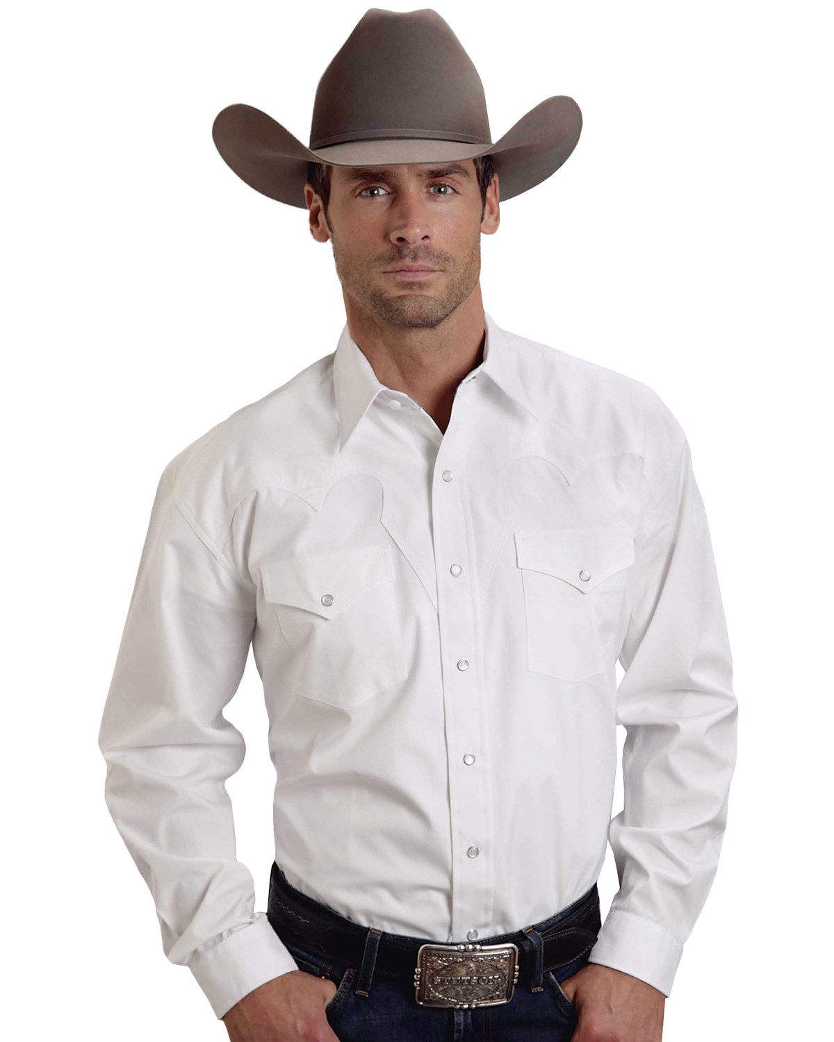 Stetson Men's White Solid Long Sleeve Western Shirt
