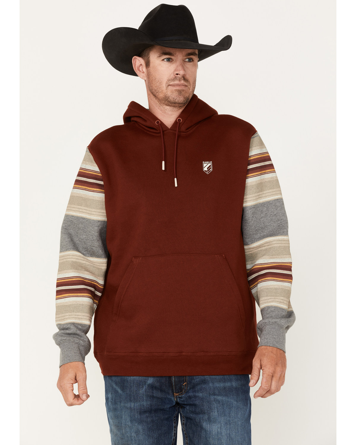RANK 45® Men's Stripe Sleeve Logo Hooded Sweatshirt