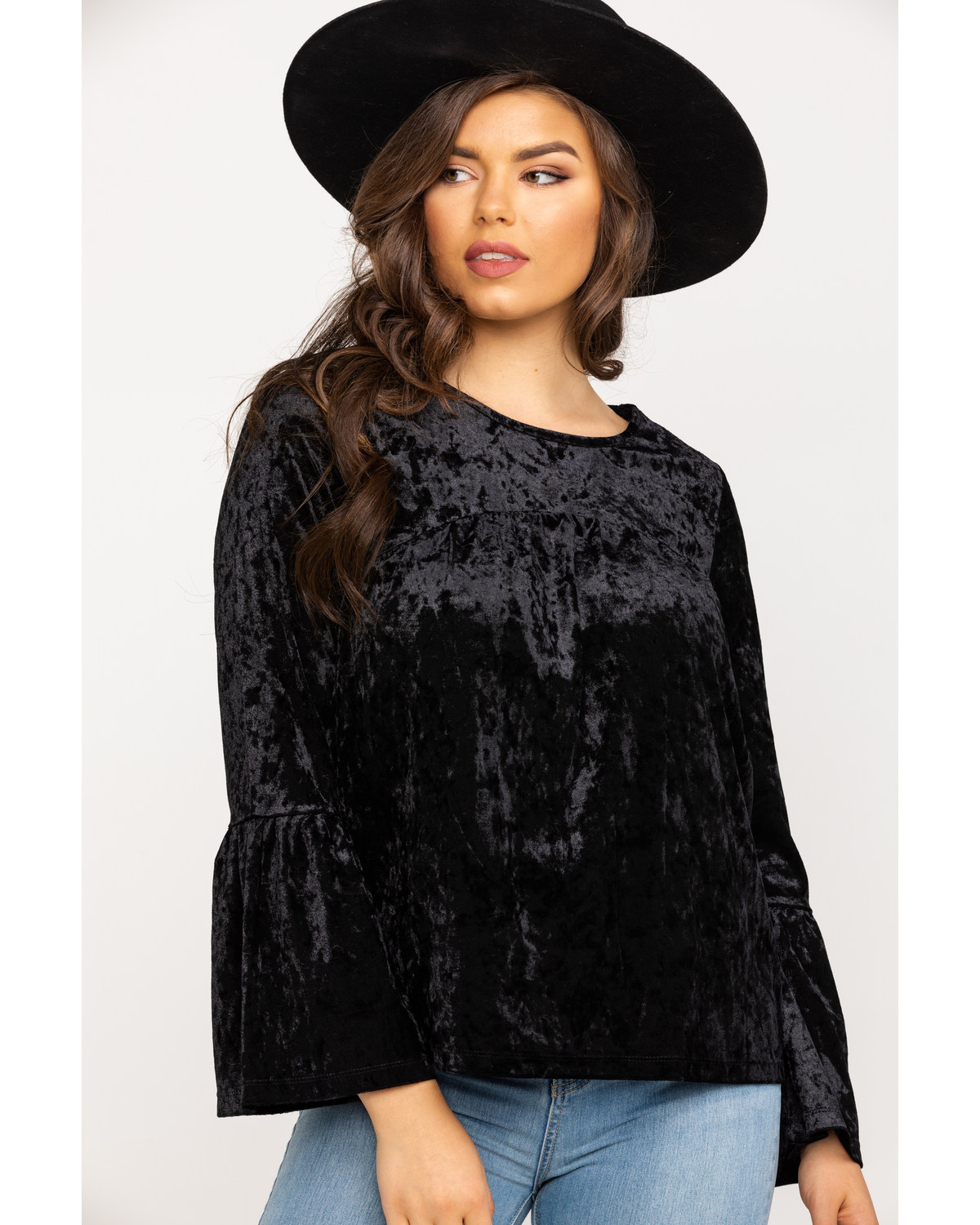 Velvet bell sleeve top clearance