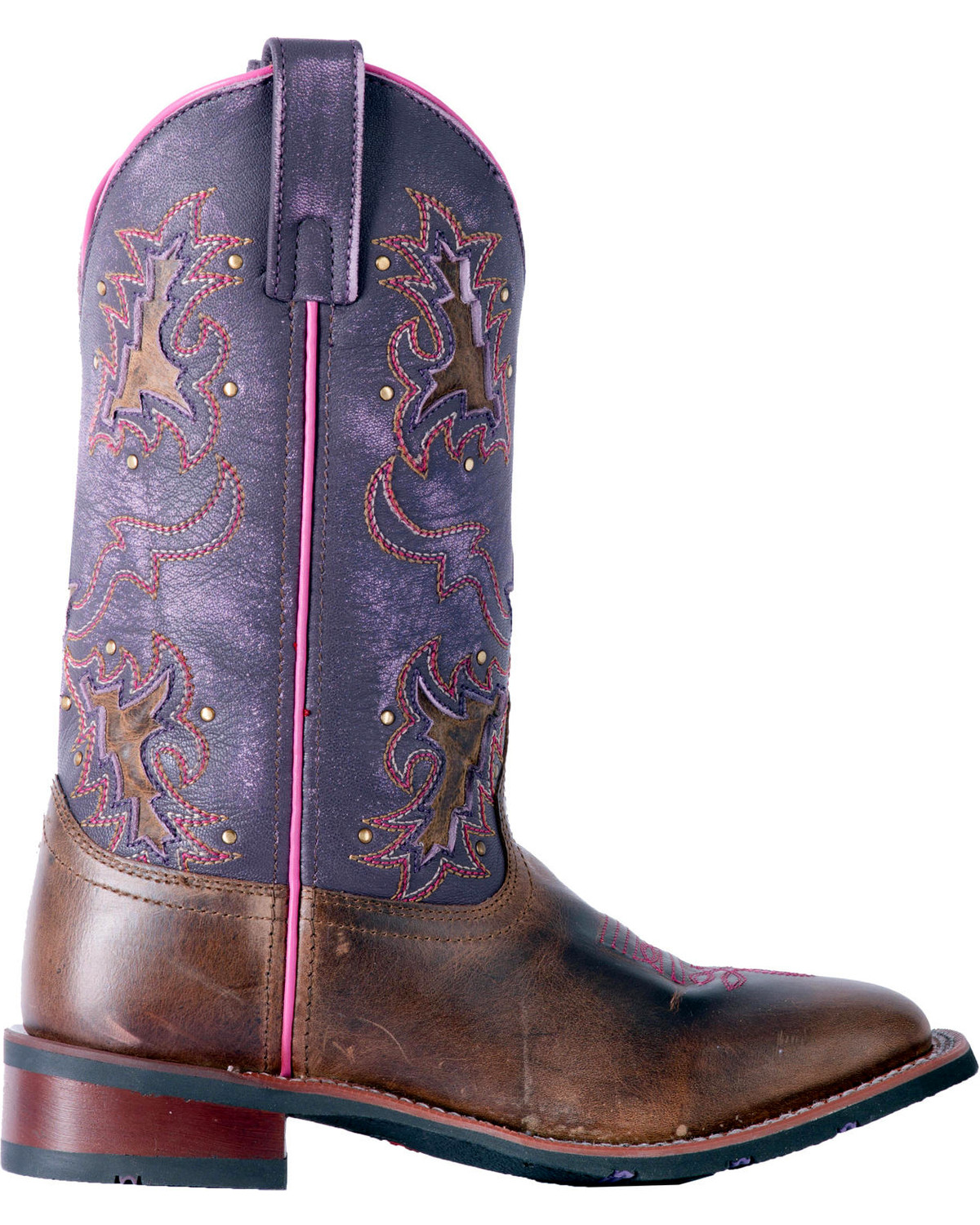 Laredo Women's Lola Purple Tan Inlay Cowgirl Boots - Square Toe | Boot Barn