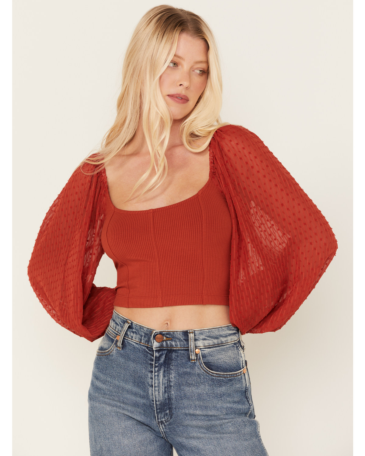 Beyond The Radar Women's Long Puff Sleeve Corset Blouse