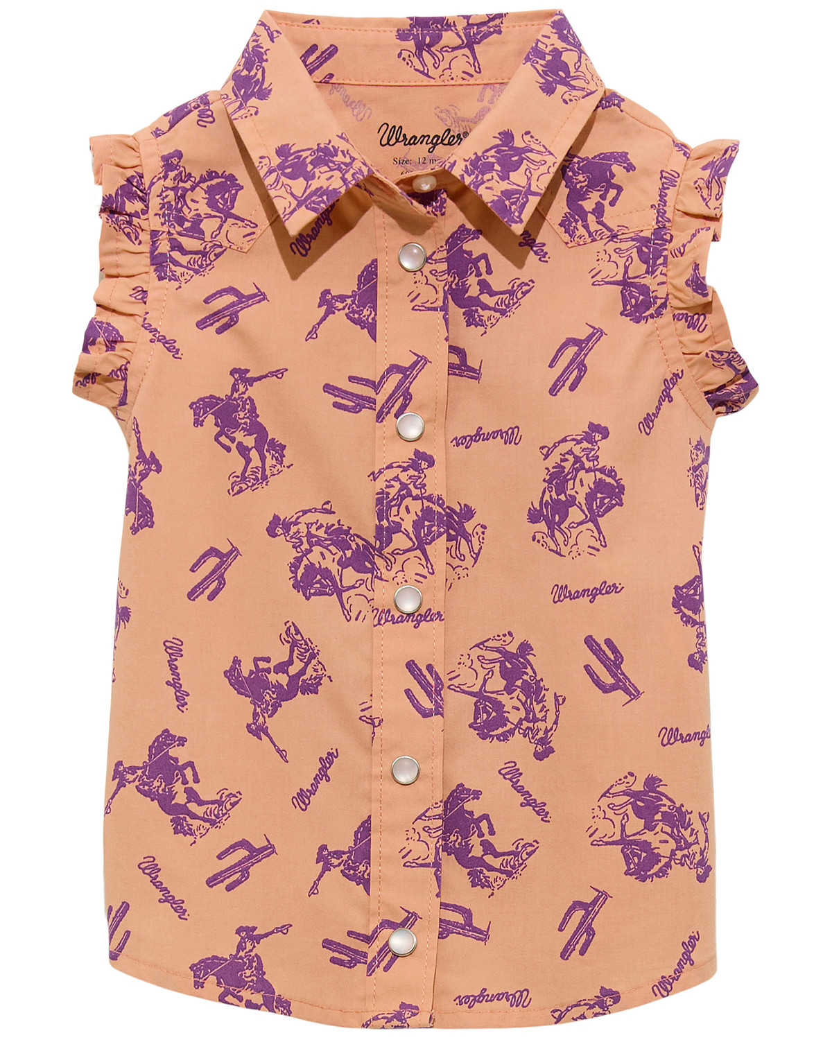 Wrangler Toddler Girls' Western Print Sleeveless Pearl Snap Shirt