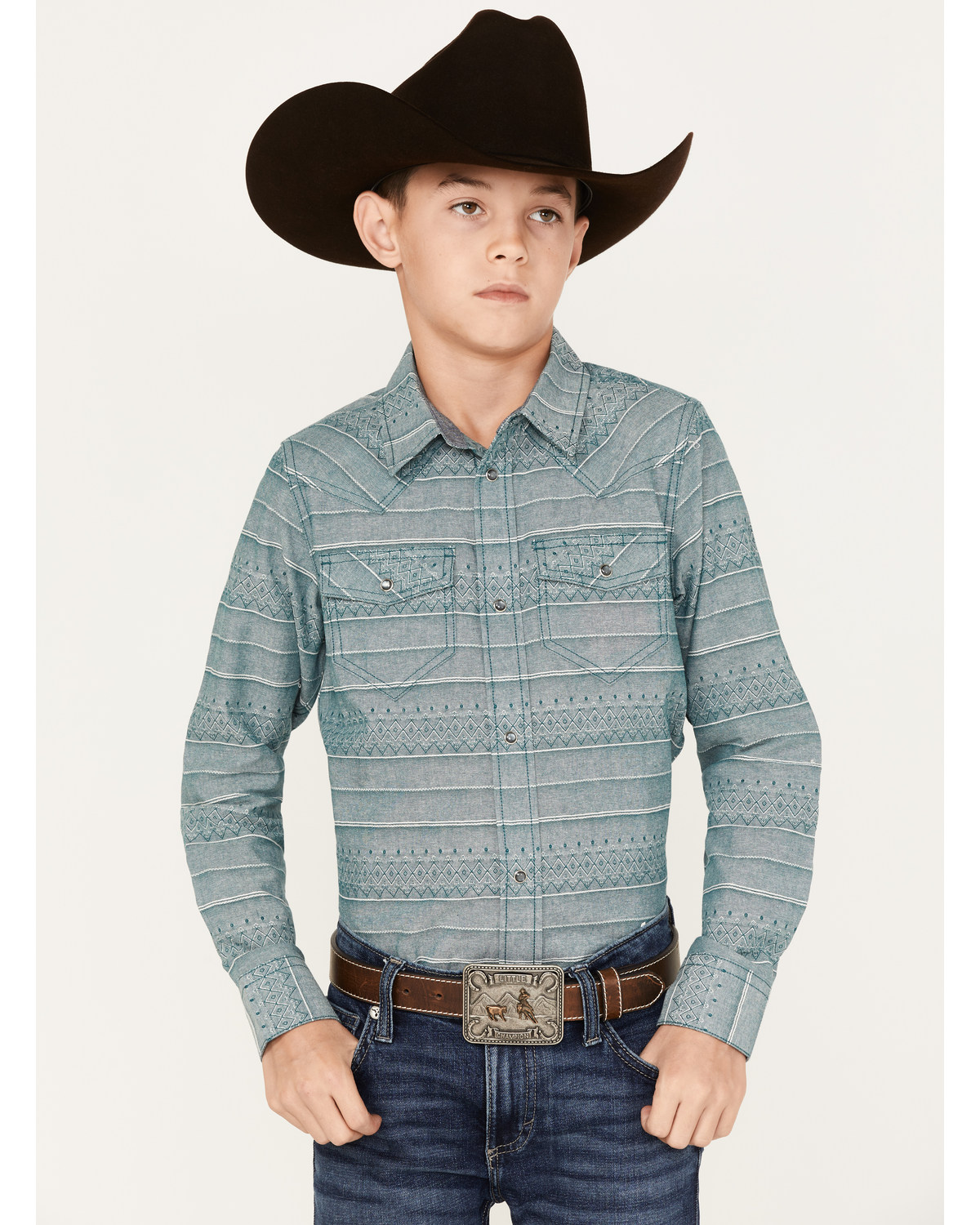 Cody James Boys' Stripe Print Long Sleeve Snap Western Shirt
