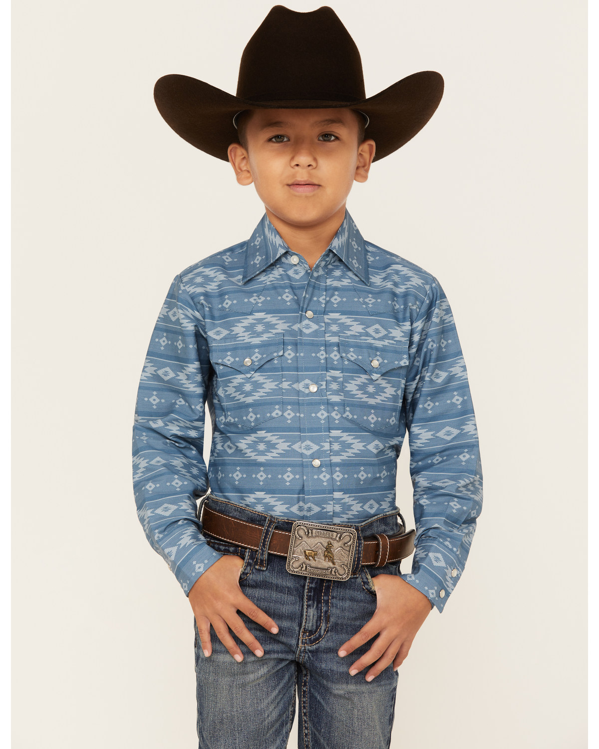 Ely Walker Boys' Southwestern Stripe Long Sleeve Pearl Snap Western Shirt