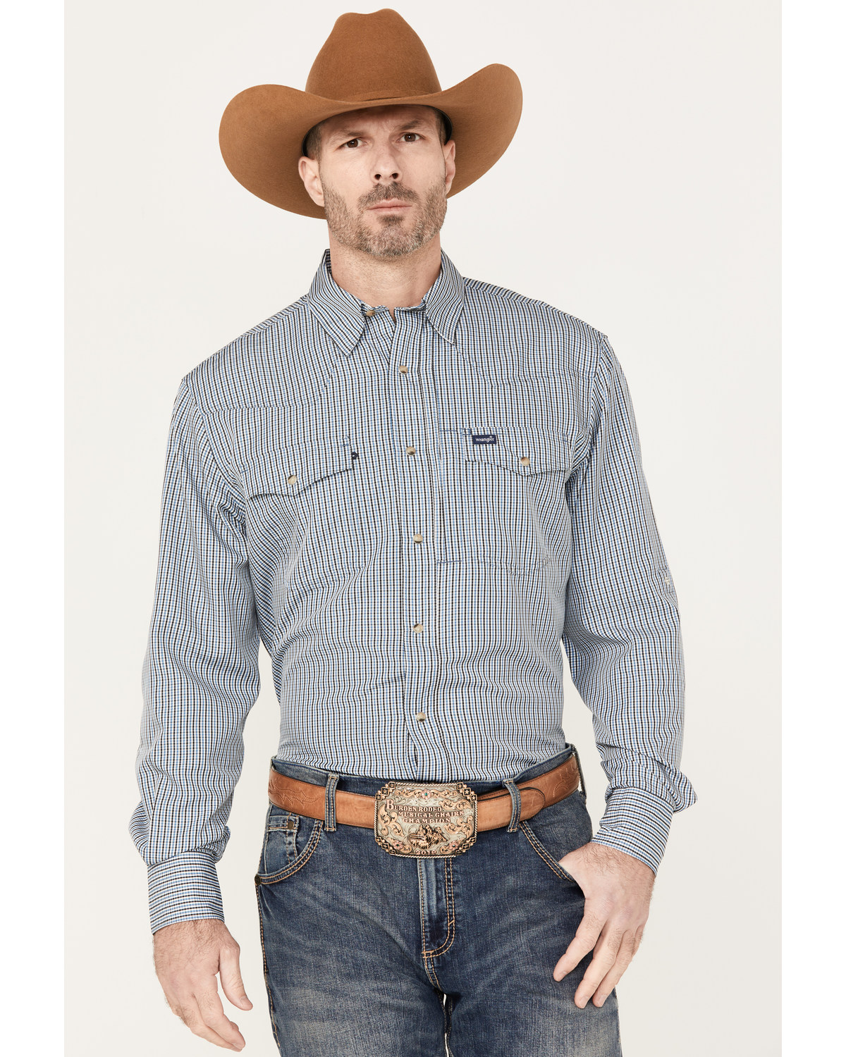 Wrangler Men's Performance Plaid Print Long Sleeve Snap Western Shirt
