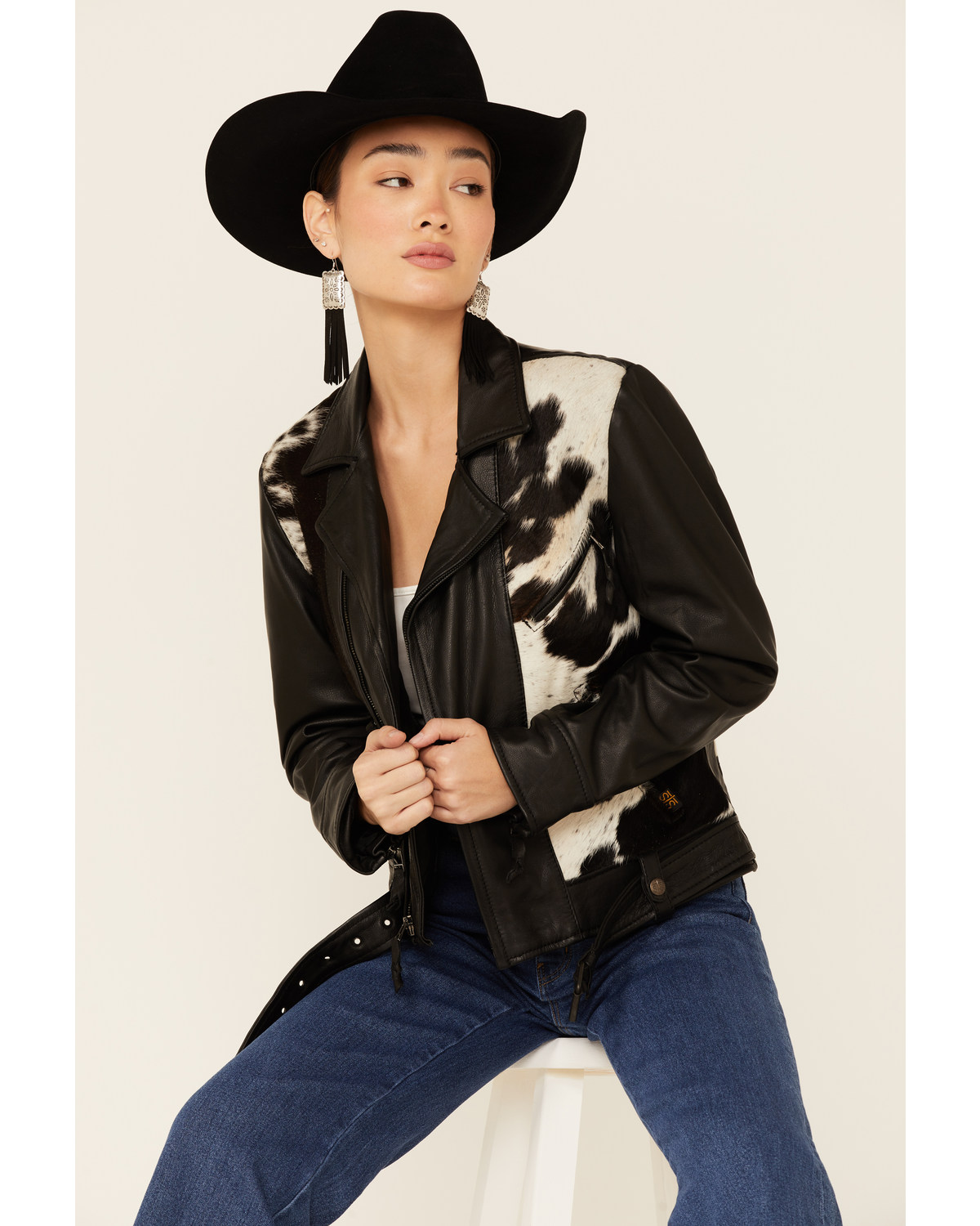 Cow print leather jacket discount