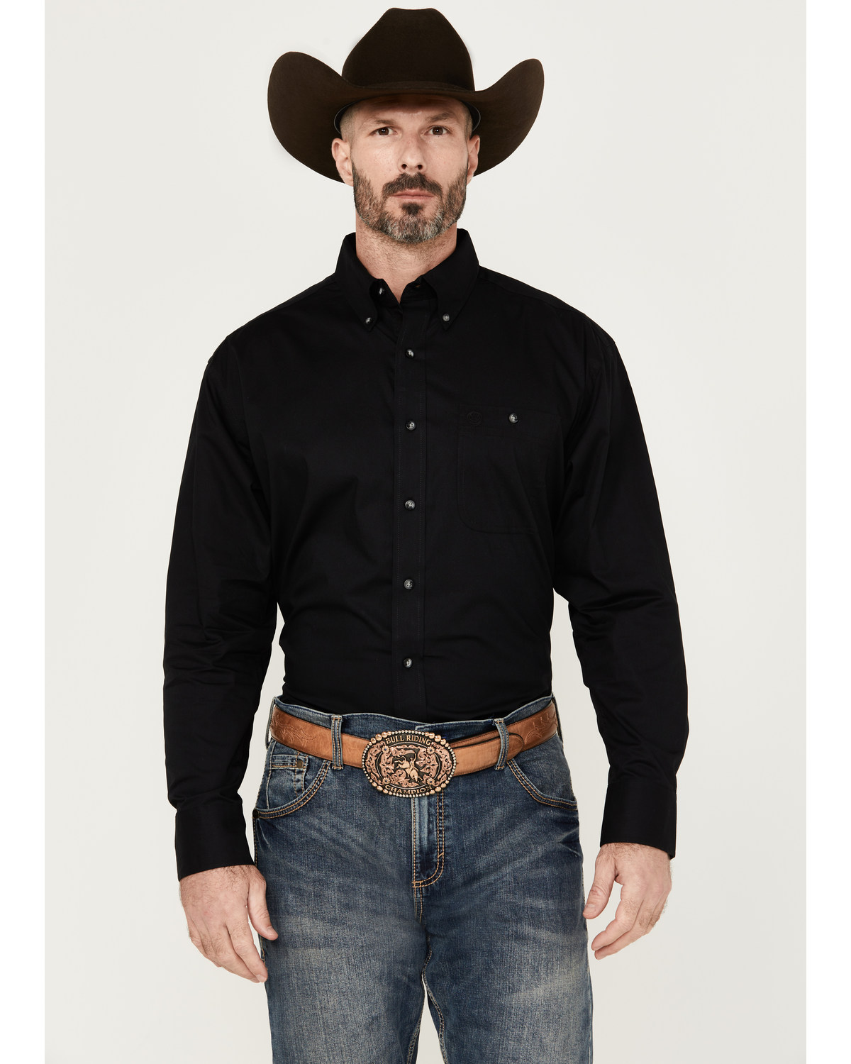 George Strait by Wrangler Men's Solid Long Sleeve Button-Down Stretch Western Shirt