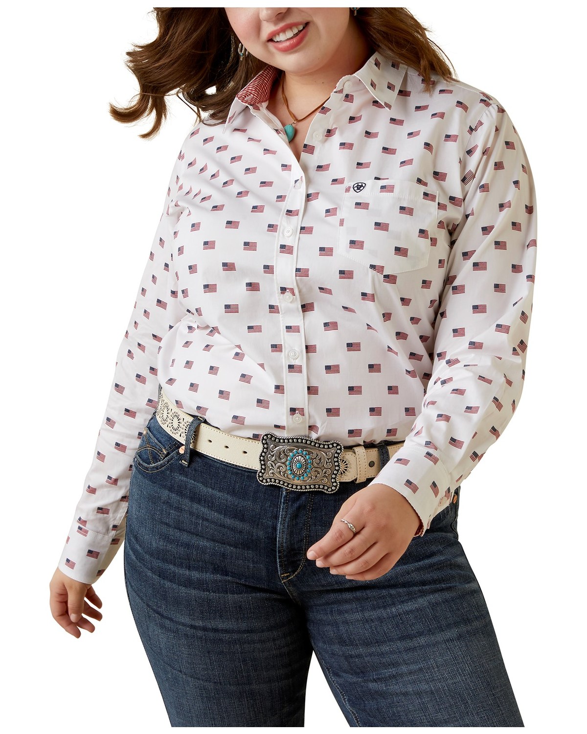 Ariat Women's Kirby USA Print Button Down Long Sleeve Stretch Western Shirt