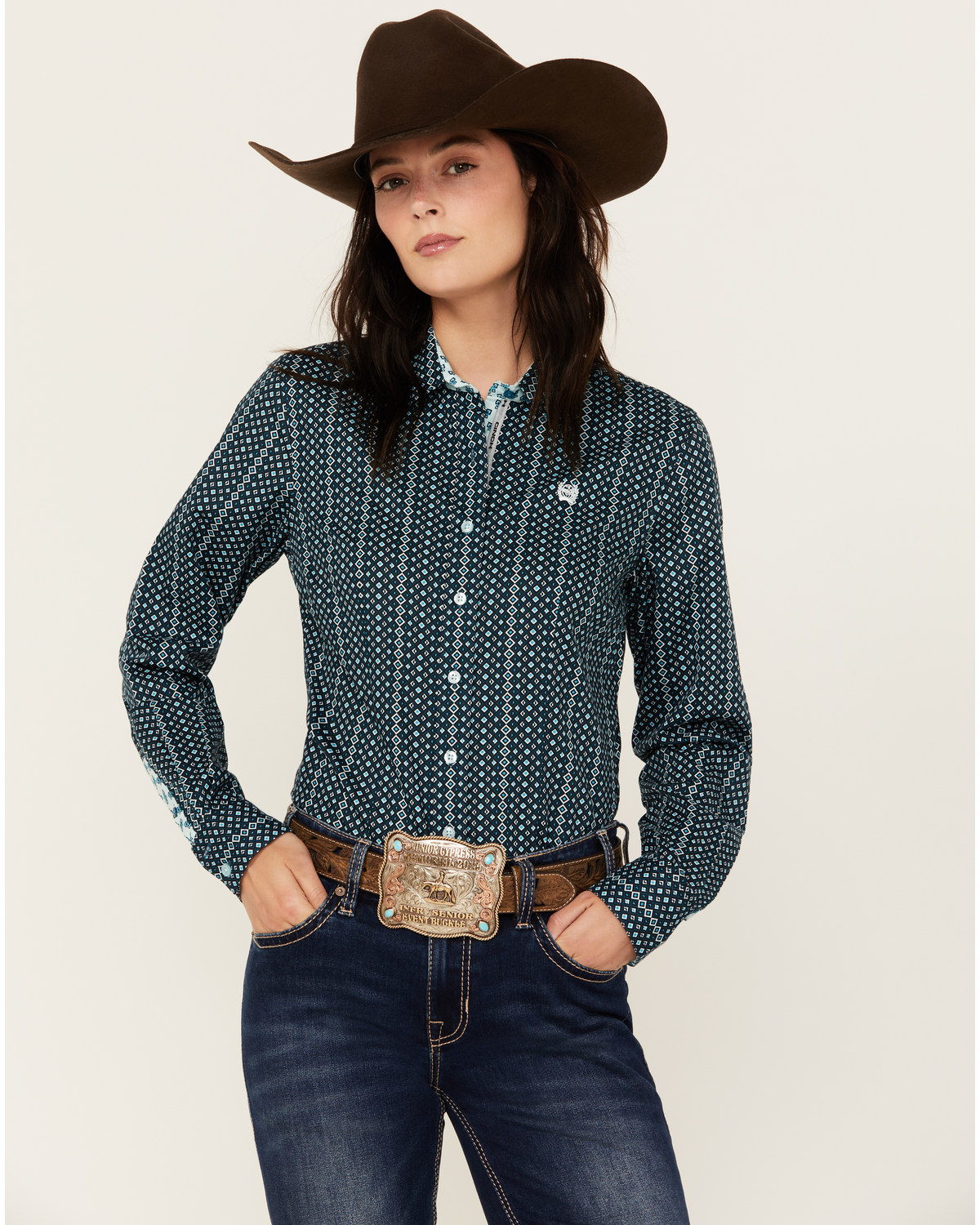 Cinch Women's Geo Print Long Sleeve Button-Down Western Core Shirt