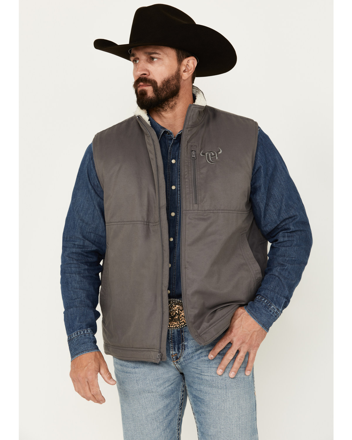 Cowboy Hardware Men's Heavy Twill Concealed Carry Sherpa Collar Vest