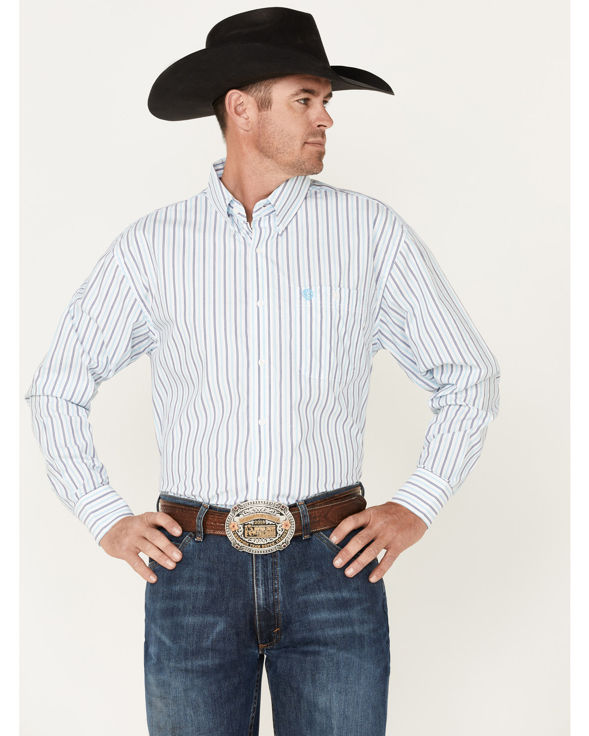 George Strait by Wrangler Men's Striped Long Sleeve Button Down Western Shirt