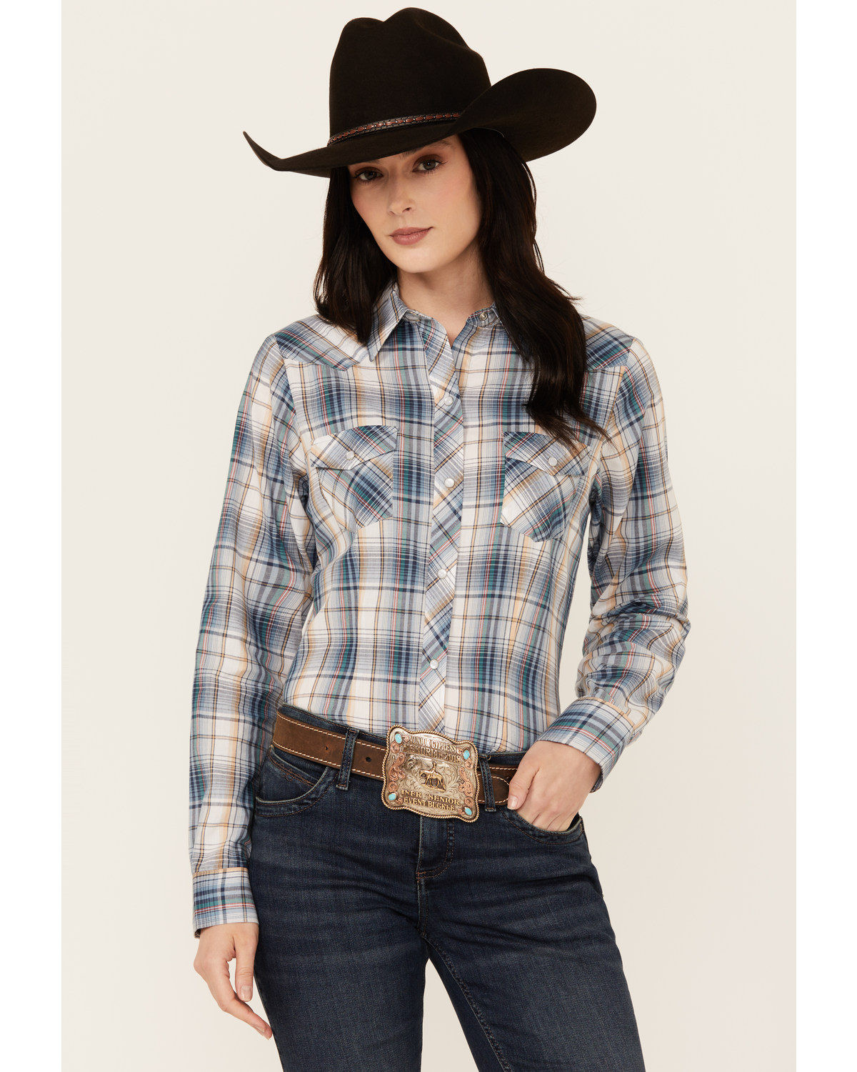 Roper Women's Plaid Print Long Sleeve Snap Western Shirt