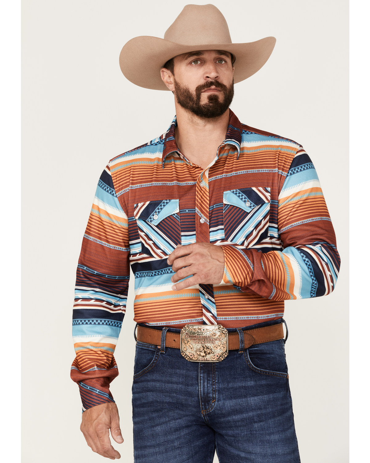 Rock & Roll Denim Men's Southwestern Serape Stripe Knit Long Sleeve Button Down Shirt