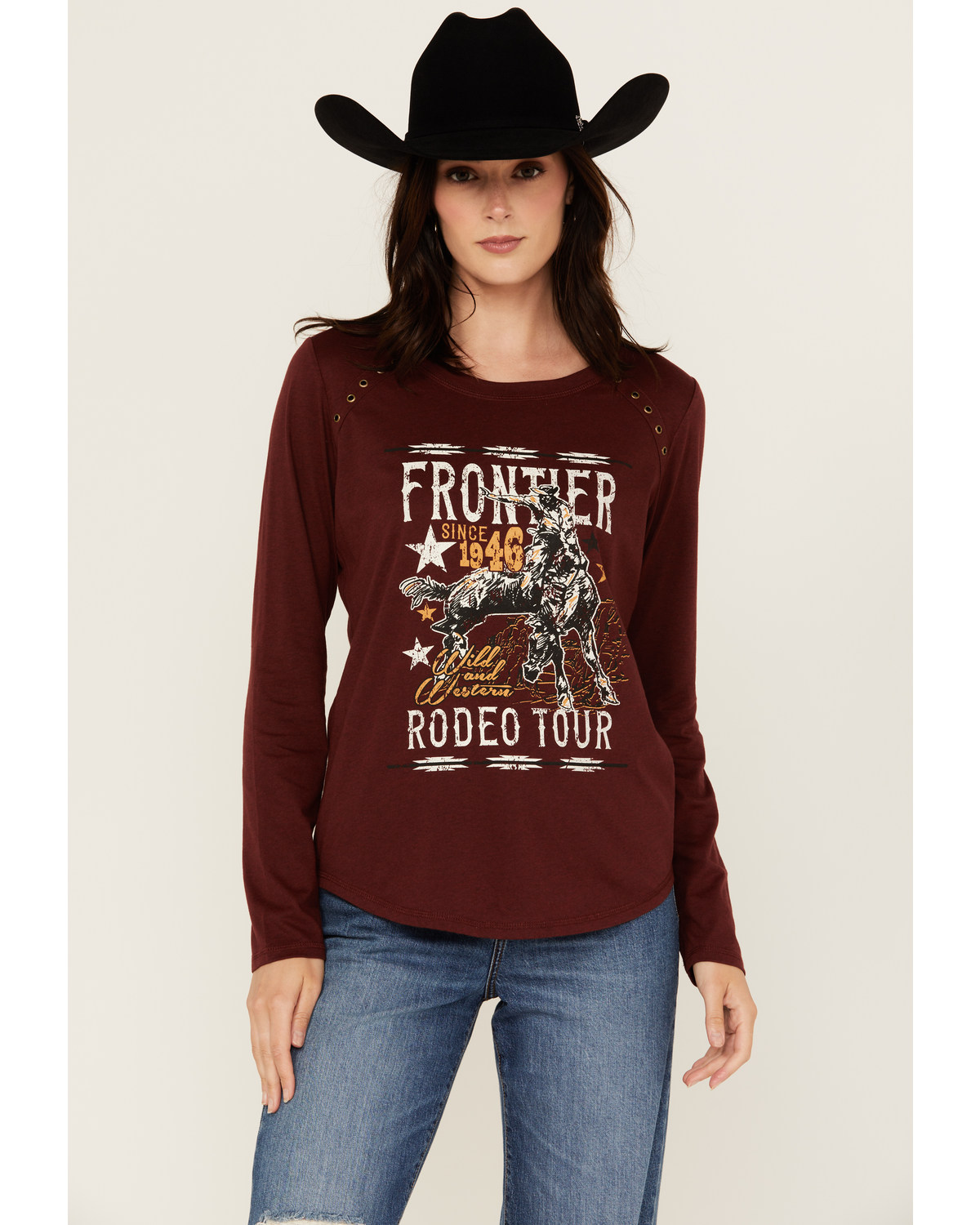 Rock & Roll Denim Women's Frontier Rodeo Long Sleeve Graphic Tee