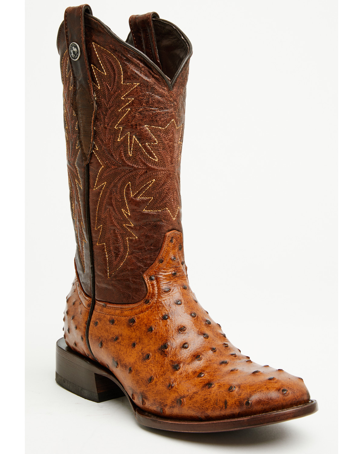 Tanner Mark Men's Ostrich Print Western Boots - Broad Square Toe