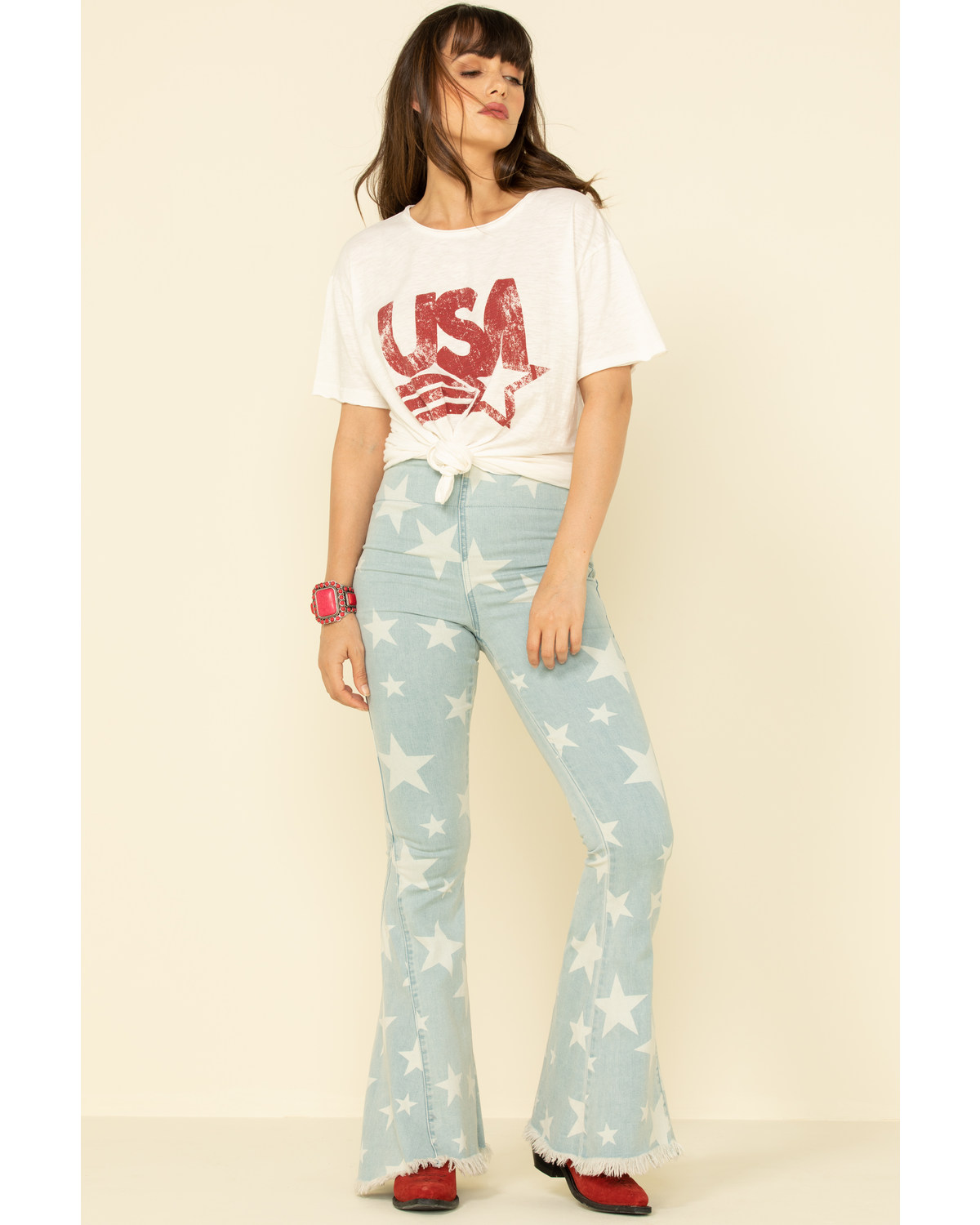 show me your mumu star bell bottom jeans