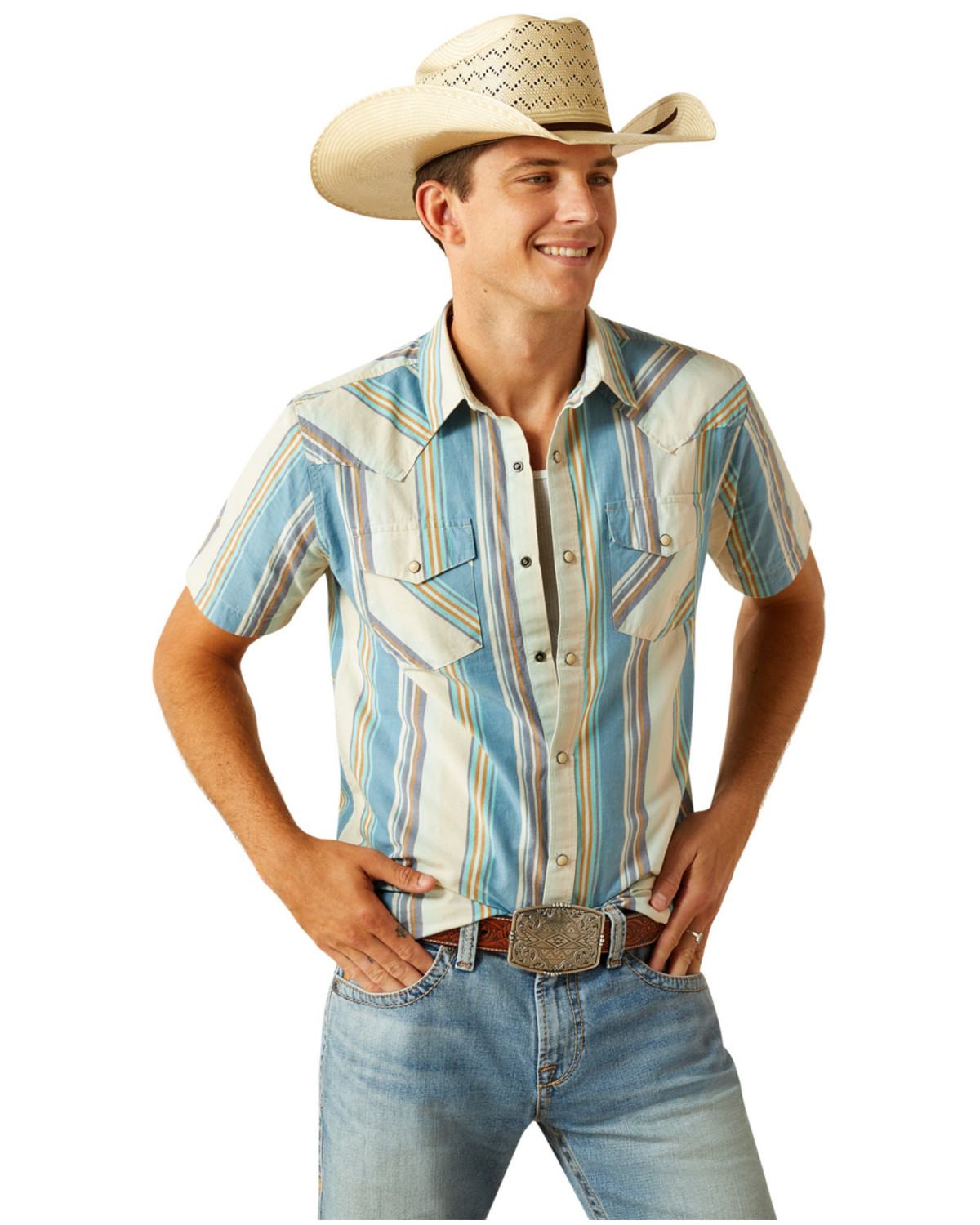 Ariat Men's Hilton Retro Fit Striped Short Sleeve Snap Western Shirt