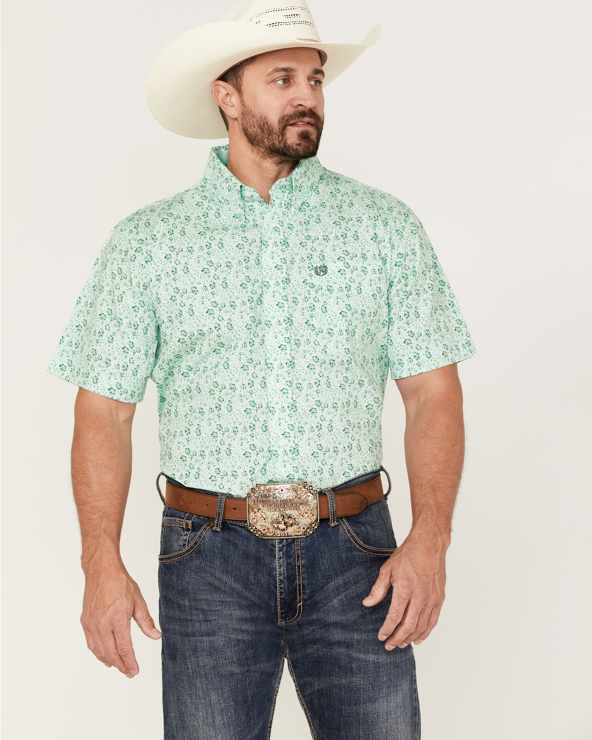 Panhandle Select Men's Allover Floral Print Short Sleeve Button Down Western Shirt