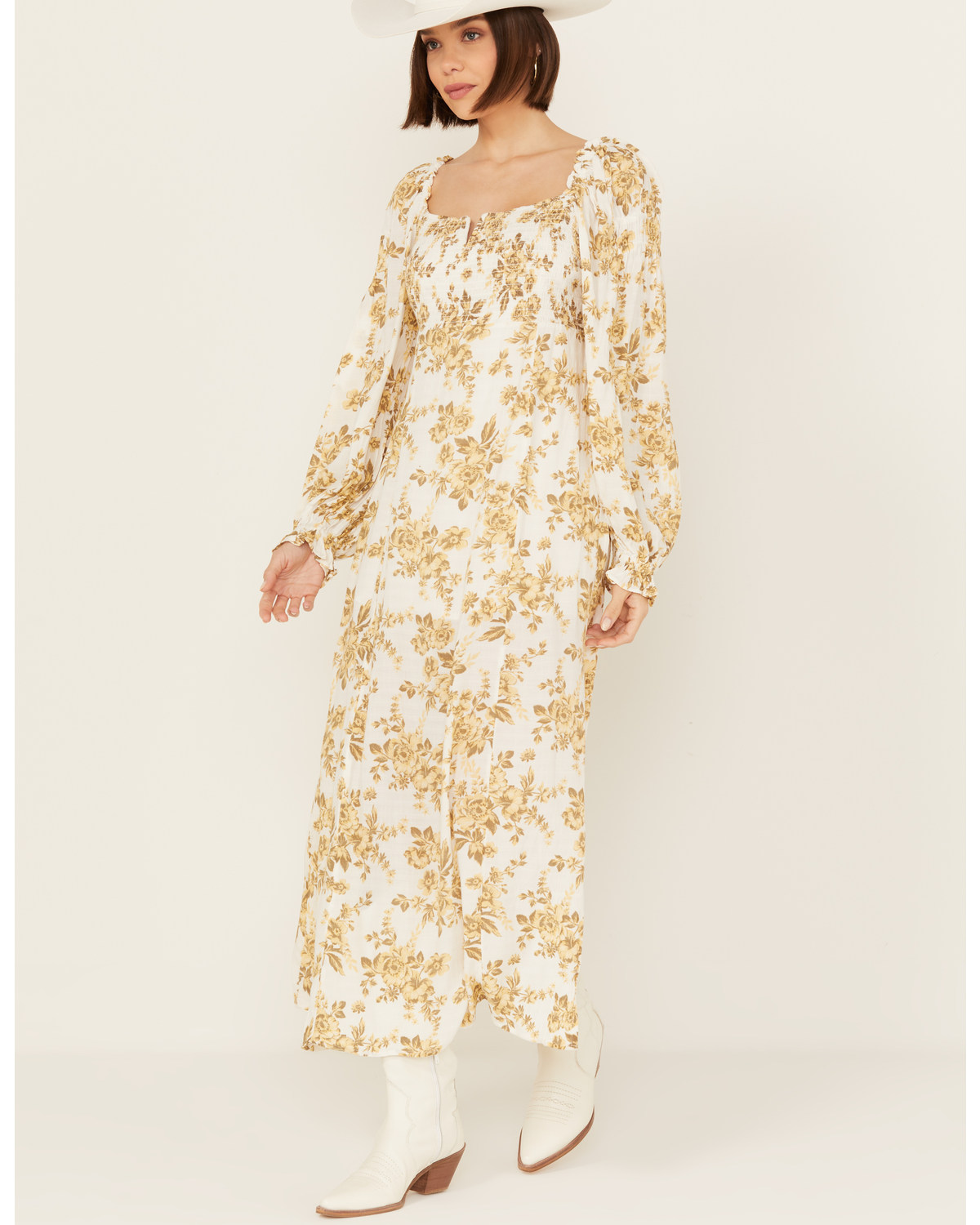Free People Women's Jaymes Floral Print Long Sleeve Midi Dress