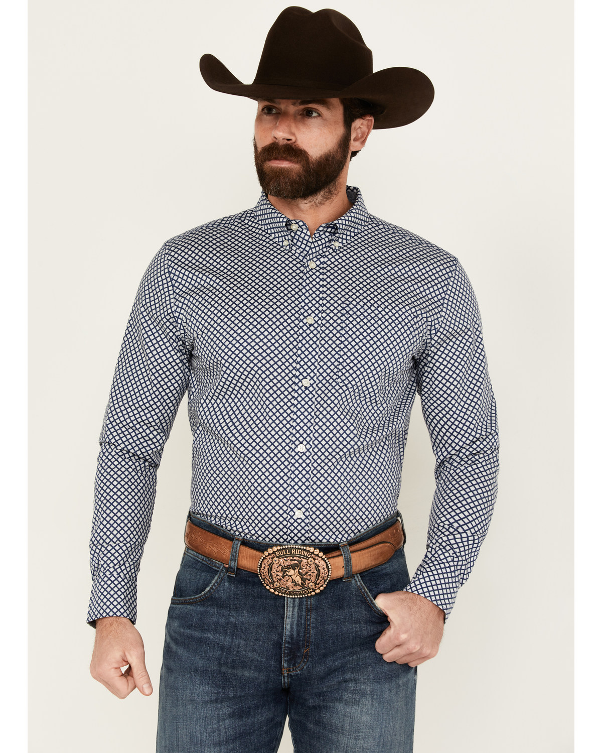 Cody James Men's Diamond Geo Print Long Sleeve Button-Down Stretch Western Shirt