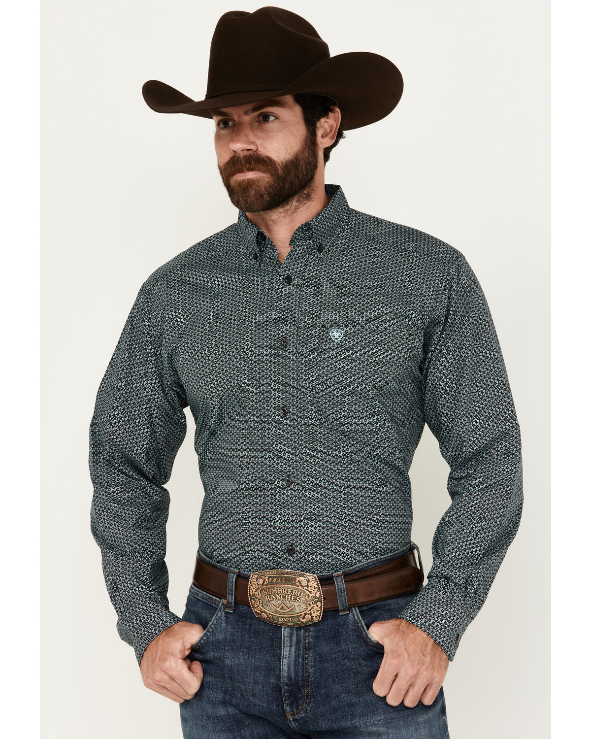 Ariat Men's Nate Geo Print Long Sleeve Button-Down Western Shirt
