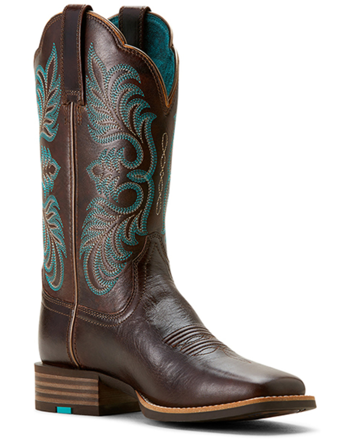 Ariat vaquera women's khaki with sunset purple double welt square toe western boots top