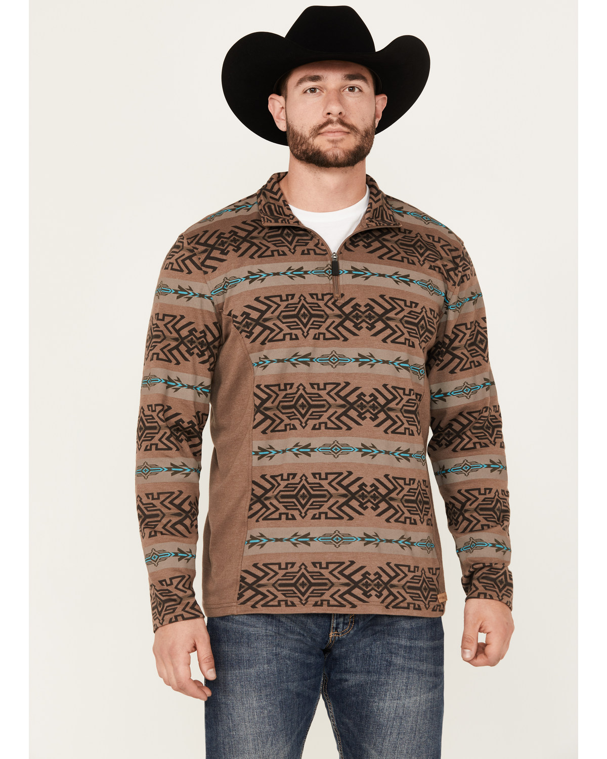 Powder River Outfitters by Panhandle Men's Pro Southwestern 1/4 Zip Henley Long Sleeve Shirt