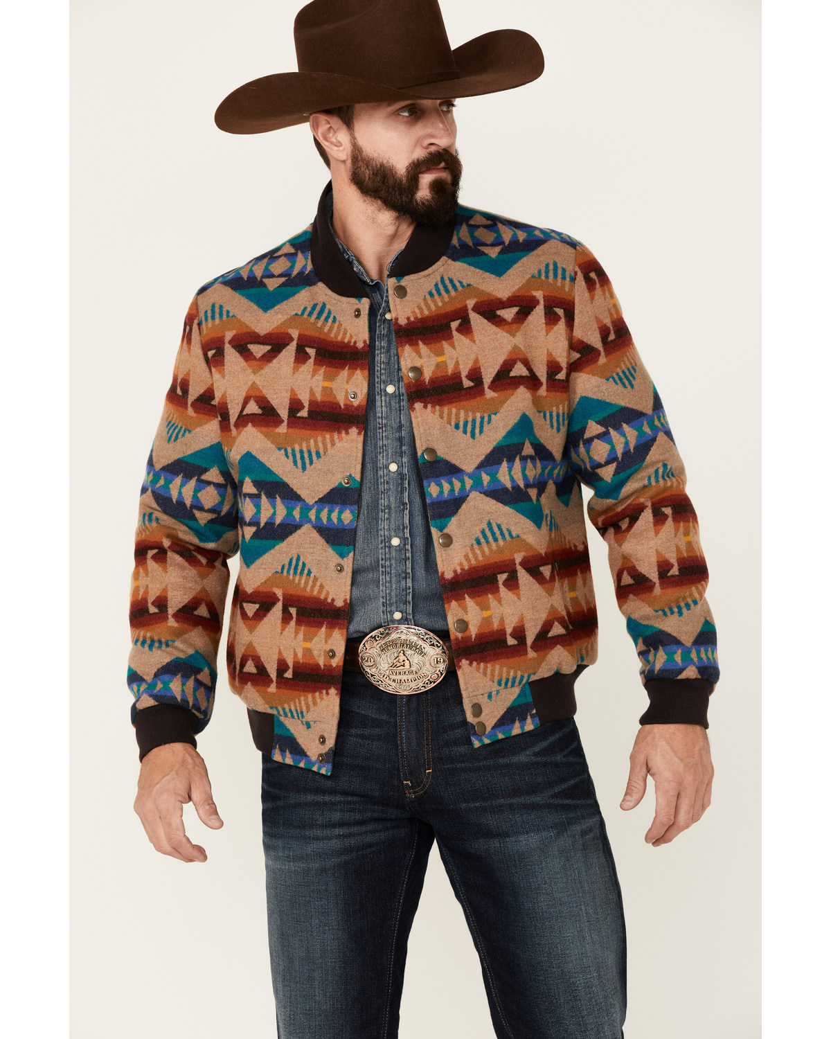Pendleton Men S All Over Print Gorge Snap Front Bomber Jacket Tan Boot Barn