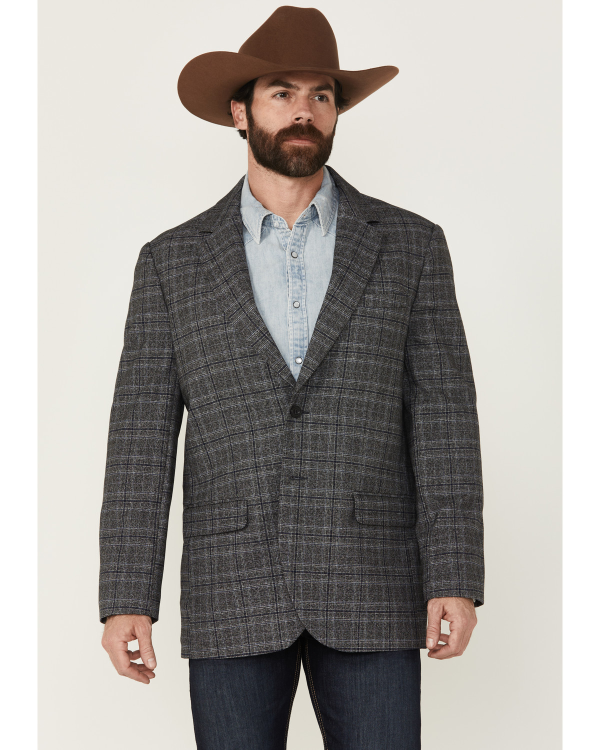 Rock & Roll Denim Men's Plaid Print Button-Down Sport Coat