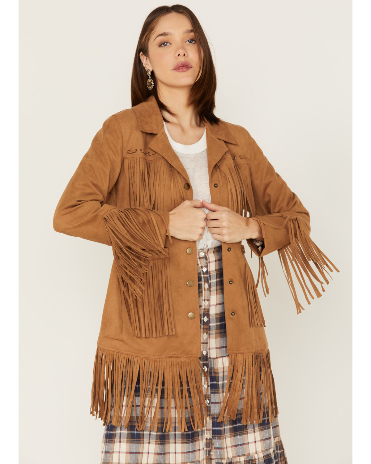 Powder River Outfitters Women's Suede Fringe Snap Jacket