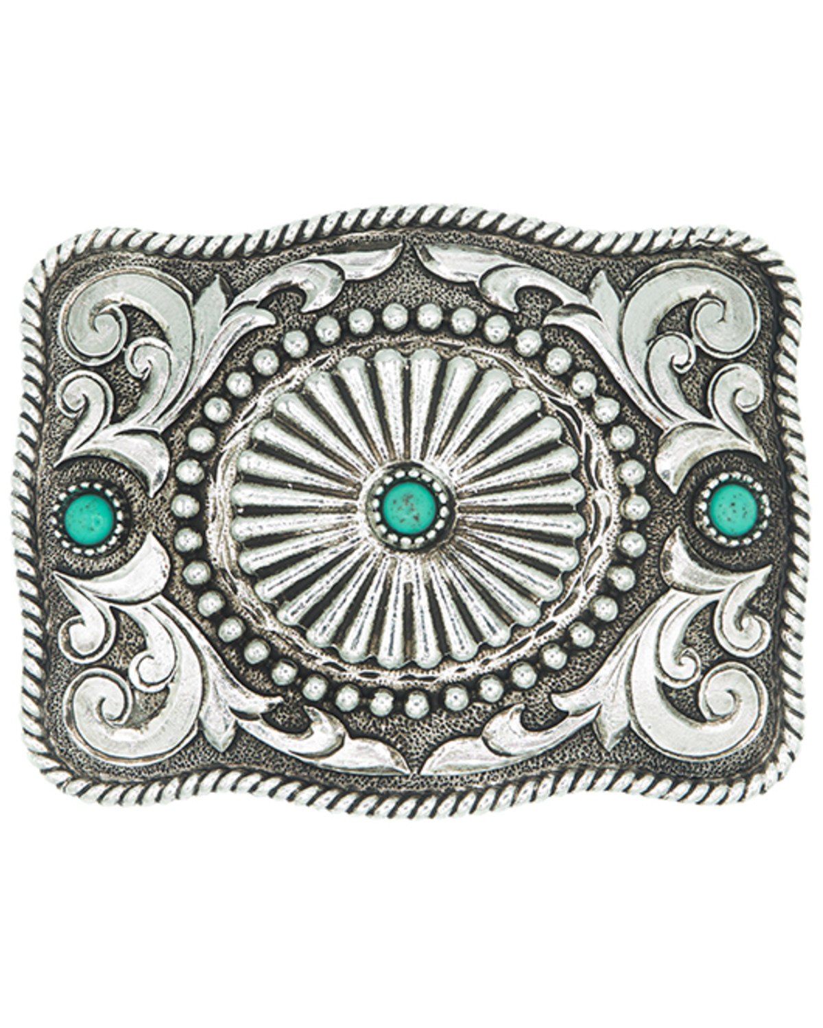 AndWest Etched Concho & Turquoise Belt Buckle