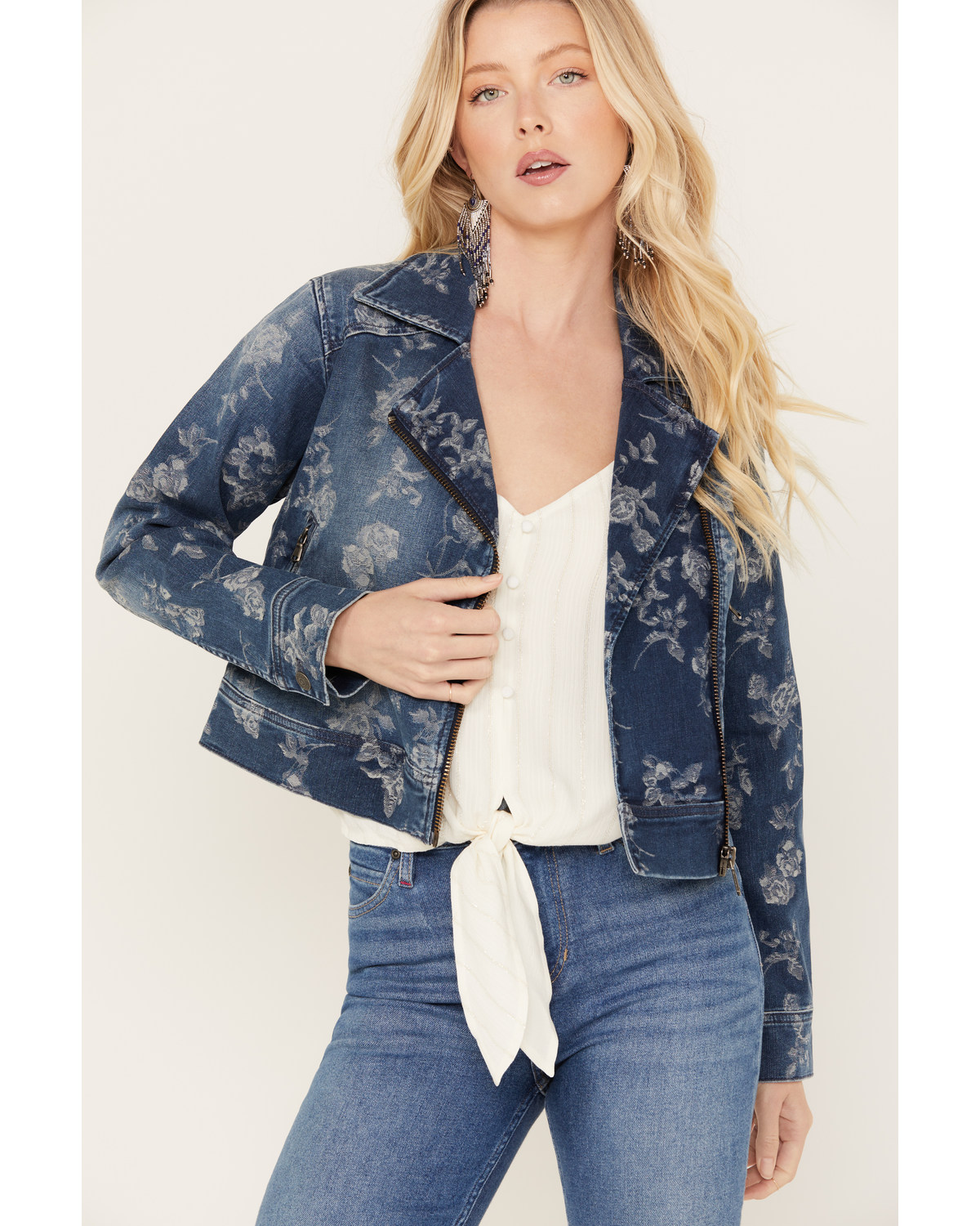 Idyllwind Women's Floral Drive Print Denim Moto Jacket